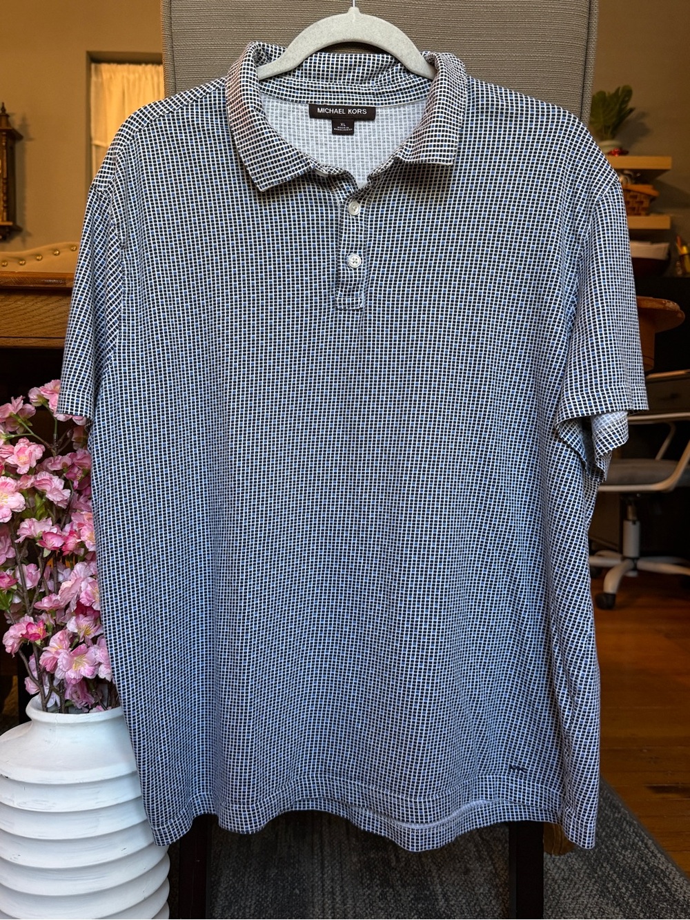 Michael Kors Men's Geometric Polo Blue & White Size XL